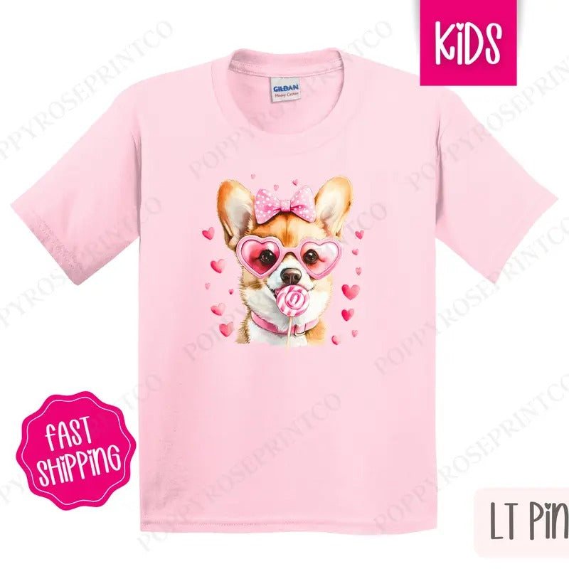 Corgi Valentine Kids Shirt - Valentine's Day Children's Tshirt - Cute Youth Tee Gildan Hoodie, Sweatshirt | TeeBloomCo.com