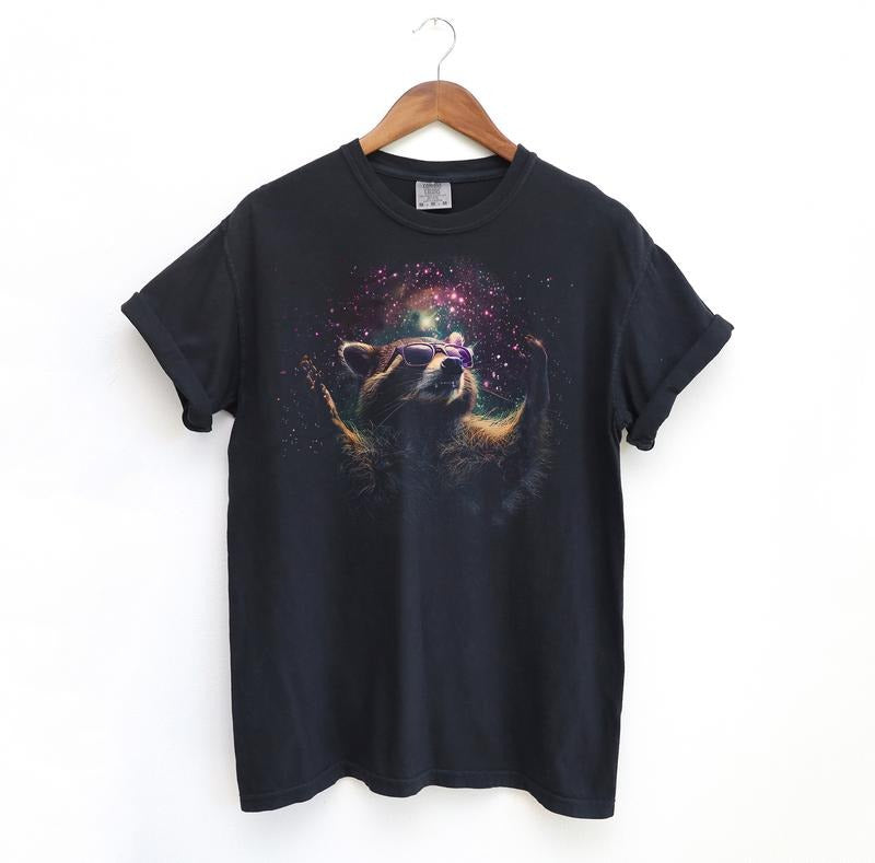 Cosmic Raccoon T Shirt, Vintage Comfort Colors Graphic Tee Hoodie, Sweatshirt | TeeBloomCo.com