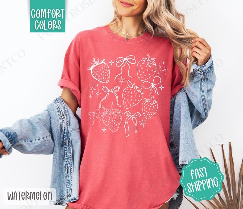 Cottagecore Strawberries Comfort Colors Shirt, Cute Spring Tee, Fruit Tshirt Hoodie, Sweatshirt | TeeBloomCo.com