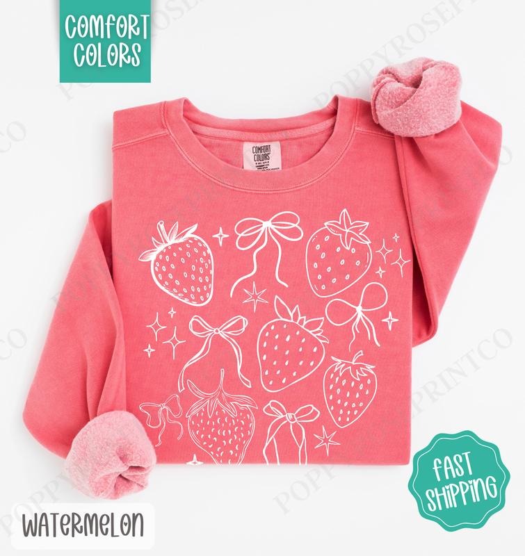 Cottagecore Strawberries Comfort Colors Sweatshirt, Cute Spring Sweater, Fruit Crewneck T-Shirts, Hoodie | TeeBloomCo.com