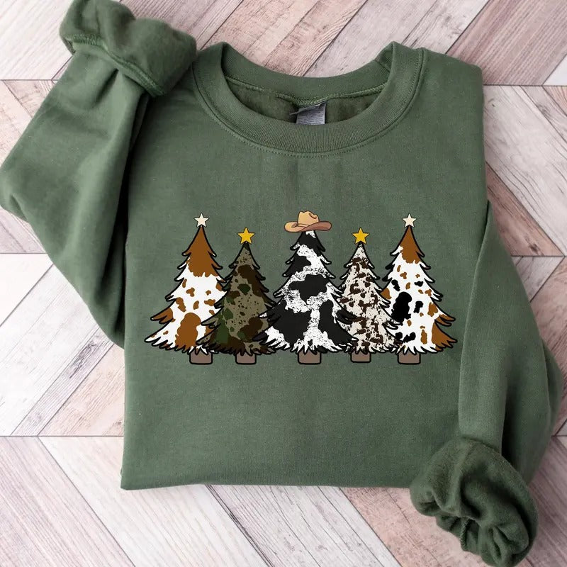 Country Christmas Sweatshirt| Cute cowhide Sweatshirt| Holiday Sweatshirt| Christmas cow Shirt| Cow lover Xmas gift| Farm...