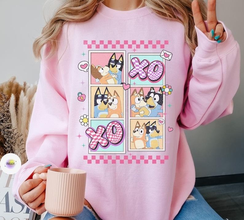 Couple XOXO Valentine Shirt, Vanlentine Tshirt, Bluuey Valentine Day Gift For Her Hoodie, Sweatshirt | TeeBloomCo.com