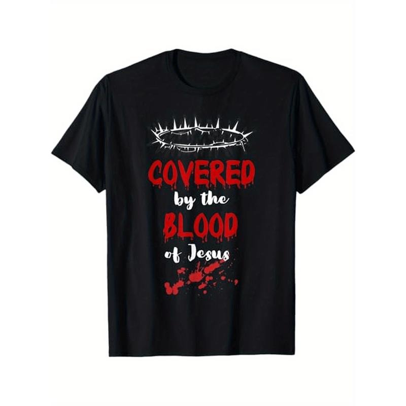 Covered by the Blood of Jesus Christian Halloween Funny T-Shirt, 100% Cotton, Halloween Thanksgiving Christmas Gift for...