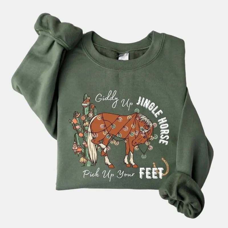 Cowboy Christmas Sweater, Giddy Up Jingle Horse Pick Up Your Feet, Howdy Country Christmas Horse, Cowgirl Shirt,...