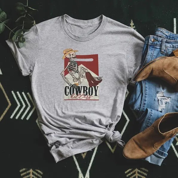 Cowboy Killer Shirt, Funny Skeleton Shirt, Western Skeleton, Matching Shirts, Couple Shirt, Skeleton Killer Humor,...