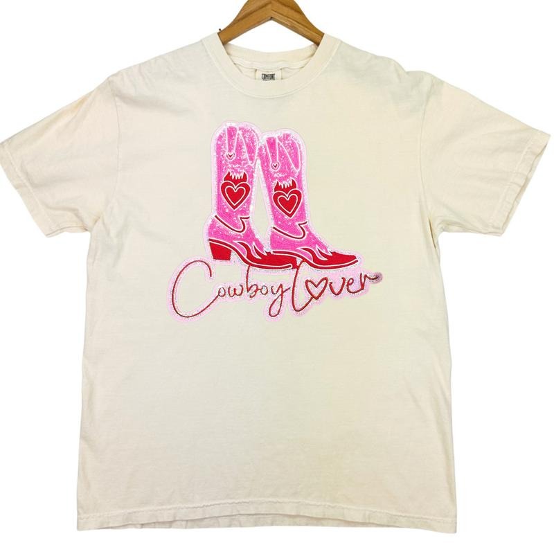 Cowboy Lover Sequin Patch Comfort Colors T-Shirt Hoodie, Sweatshirt | TeeBloomCo.com