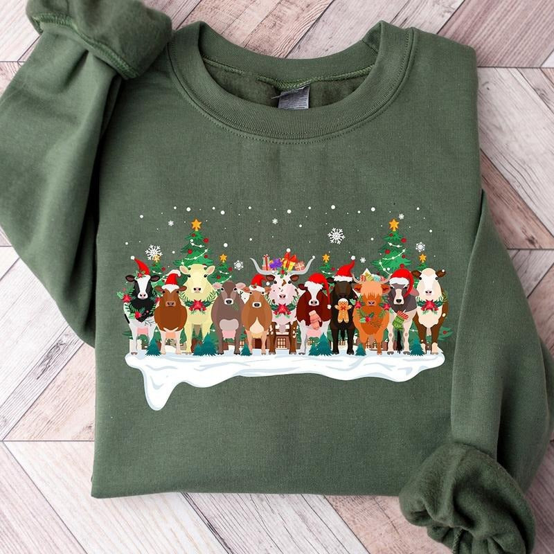 Cows Christmas Crewneck Sweatshirt, Hoodie, T-shirt | TeeBloomCo.com