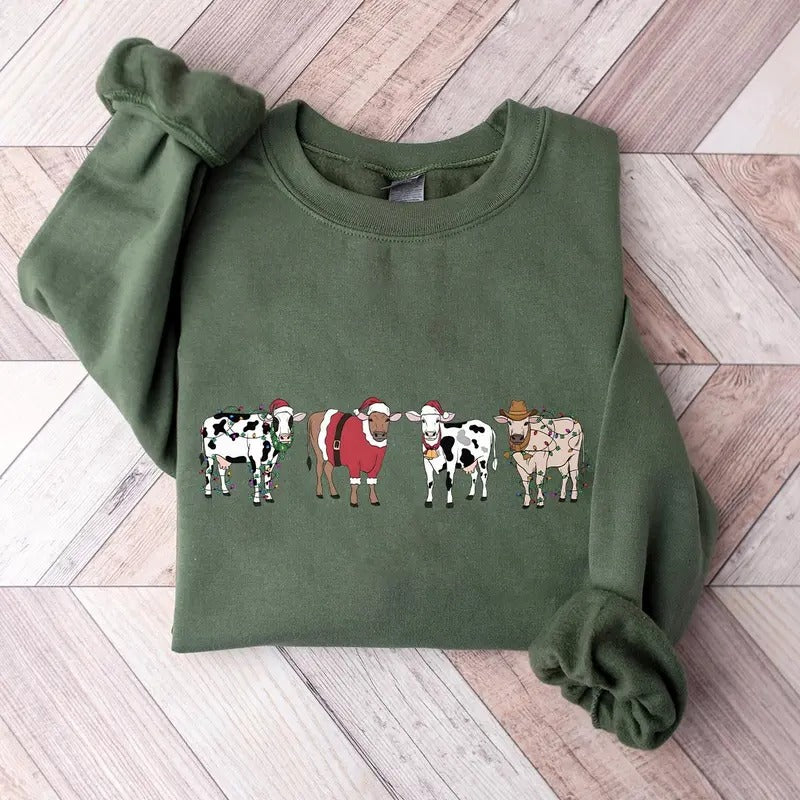 Cows Christmas Sweatshirt, Hoodie, Tshirt, Cute Christmas 2024 Gifts | TeeBloomCo.com