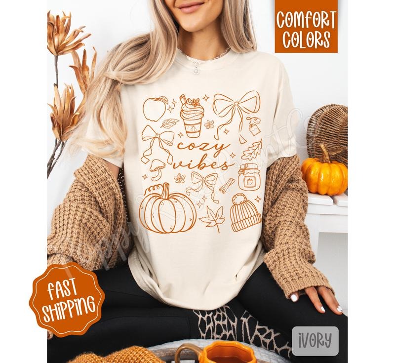 Cozy Vibes Shirt Comfort Colors, Trendy Fall Tshirt Hoodie, Sweatshirt | TeeBloomCo.com