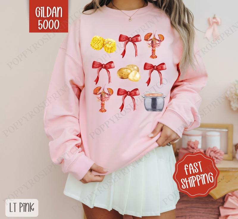 Crawfish Coquette Sweatshirt, Crawfish Crewneck, Cute Women's Sweater T-Shirts, Hoodie | TeeBloomCo.com
