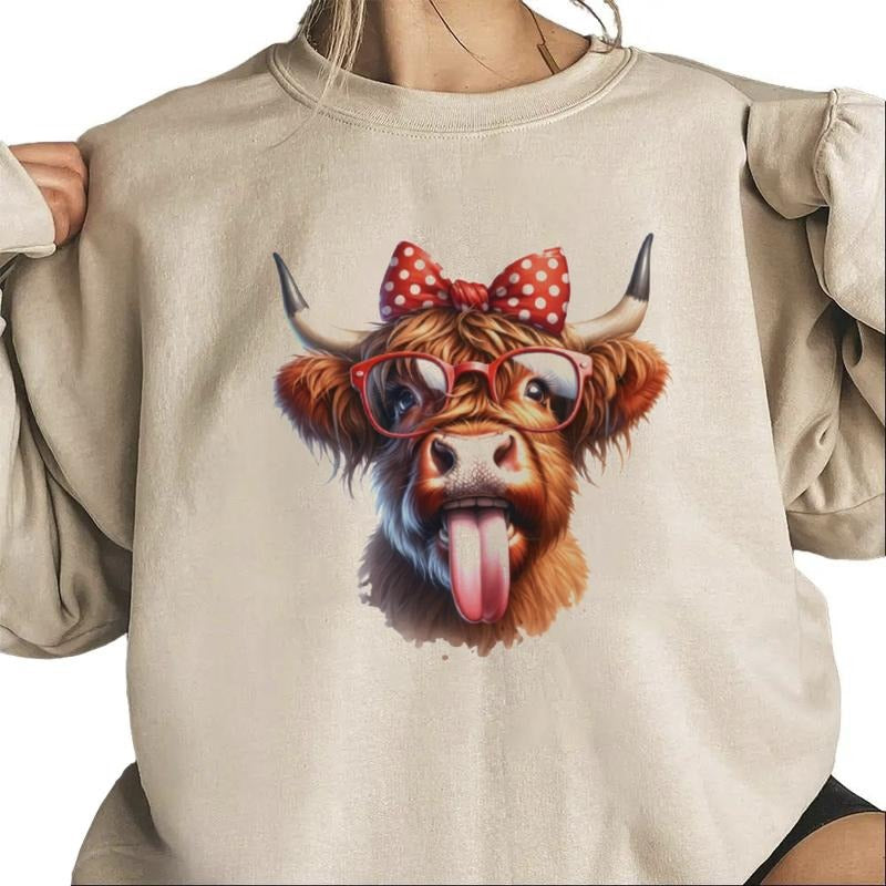 Crazy Highland Cow Sweatshirt Unisex Funny Heifer Cheeky Cow With Polka Dot Bow T-Shirt Hoodie | TeeBloomCo.com