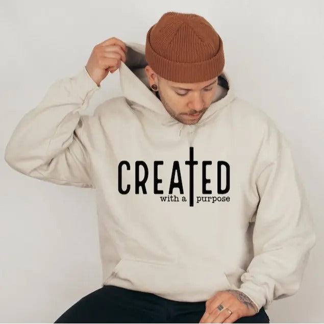 Created With A Purpose Hoodie, Faith Hoodie, Bible Quotes Shirt, Trendy Christian Sweatshirt, Unisex Shirt, Gift For Him,...
