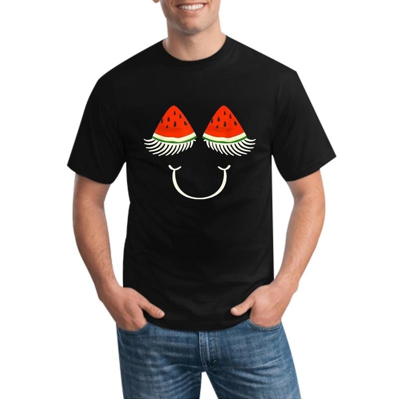 Creative Watermelon Print Men's T-shirt, Smile Pattern, Fashion Trend, Casual Short Sleeve Versatile Style 220g made in...
