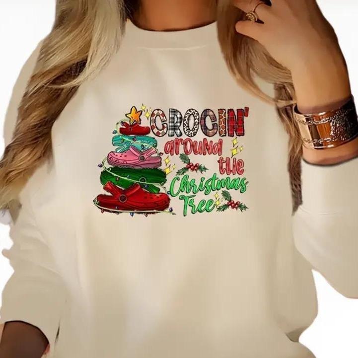 Crocin Around The Christmas Tree Sweatshirt, Trendy Christmas Tree Sweatshirt for Women Cotton Casual T-Shirts, Hoodie