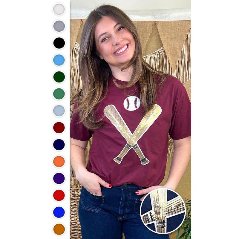Crossed Bats Sequin Baseball Graphic T-Shirt Hoodie, Sweatshirt | TeeBloomCo.com