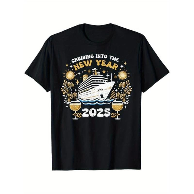 Cruising Into The New Year 2025 Family New Year Trip 2025 T-Shirt. 100% Cotton, New Year 2025 gift for traveling...