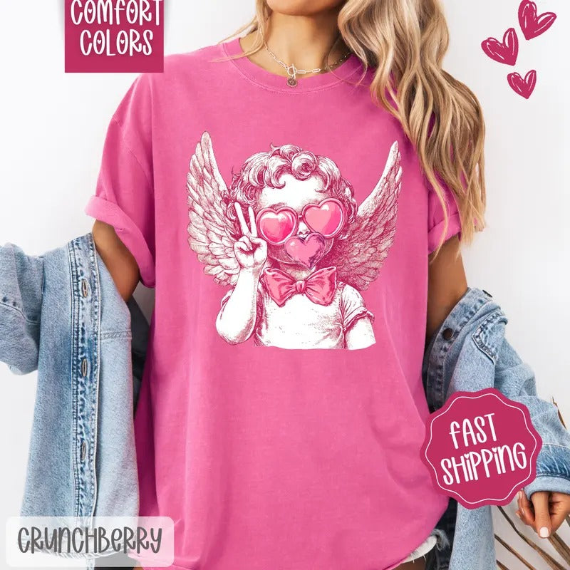 Cupid Bubble Shirt Comfort Colors, Valentine's Day Women's Tee, Holiday Women's Tshirt Hoodie, Sweatshirt | TeeBloomCo.com