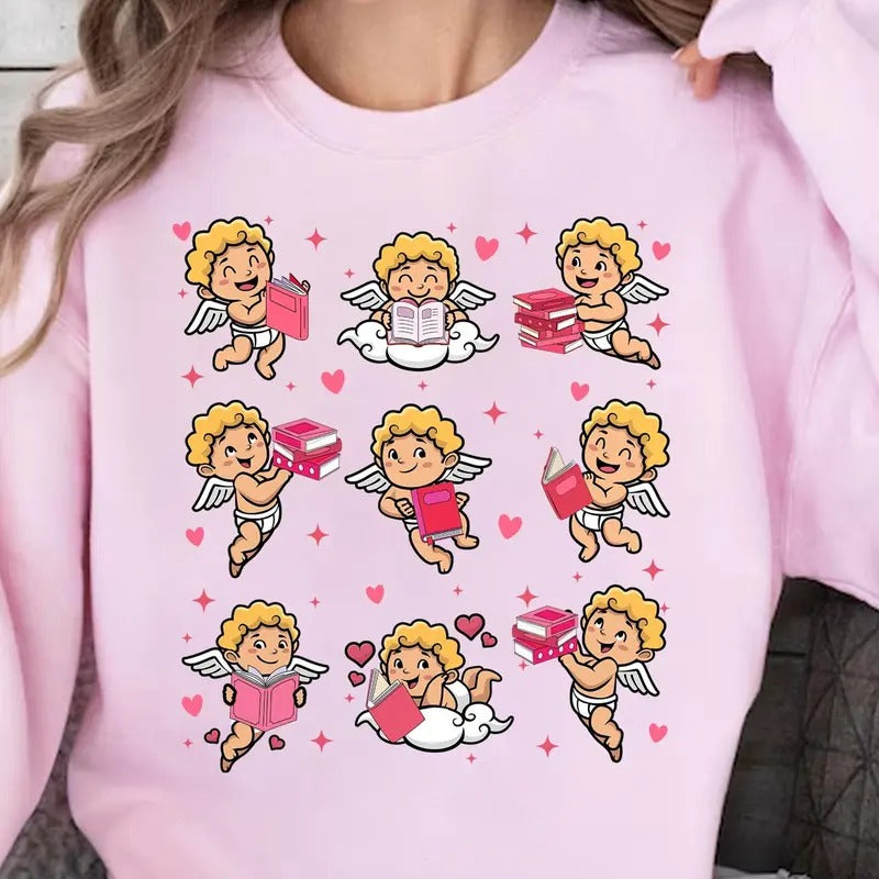 Cupid Reading Books Valentine Shirt, Valentines Day Shirt, All Booked For Valentines Shirt, Girly Valentines Tee, Book...