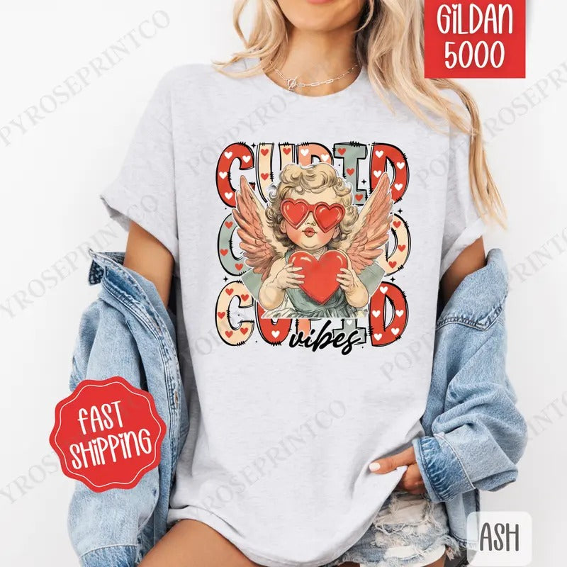 Cupid Vibes Shirt Gildan, Valentine's Day Women's Tee, Holiday Women's Tshirt Plus Sizes Hoodie, Sweatshirt | TeeBloomCo.com