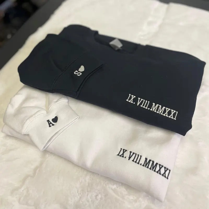 Custom Embroidered Roman Numeral Sweatshirt - Custom Embroidery - Couples Gift - Personalized Gift - Engagements, 1st...