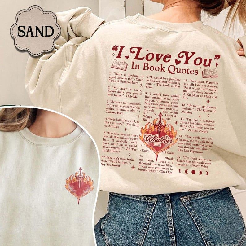 Custom I Love You in Book Quotes Sweatshirt, Book Lover Shirt, Gift for Reader, Different Ways Say I Love You, Valentine...