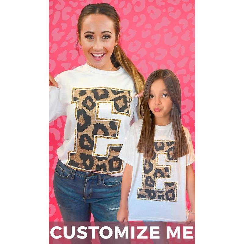 Custom Leopard Glitter Initial Graphic T-Shirt Hoodie, Sweatshirt | TeeBloomCo.com