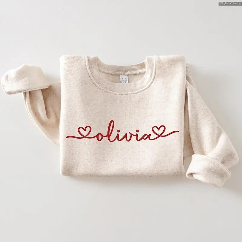 Custom Name Heart Valentine Day Sweater Hoodie T-Shirt, Family Couple Group Love Day, Personalized Coquette Cute...