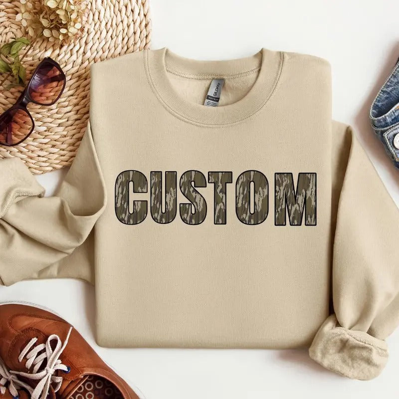 Custom Retro Bottomlands Camo Crewneck Sweatshirt, Camouflage Mama - Auntie Shirt Hoodie | TeeBloomCo.com