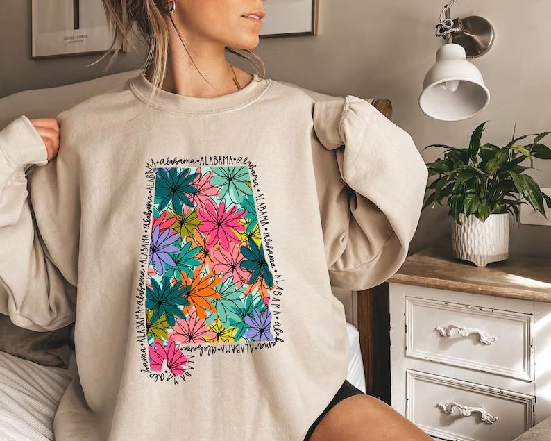 Custom State Floral Sweatshirt, Vintage Unisex Sweatshirt T-Shirts, Hoodie | TeeBloomCo.com