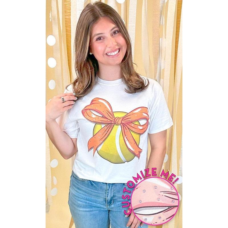 Custom Tennis Bow Rhinestone Graphic T-Shirt Hoodie, Sweatshirt | TeeBloomCo.com