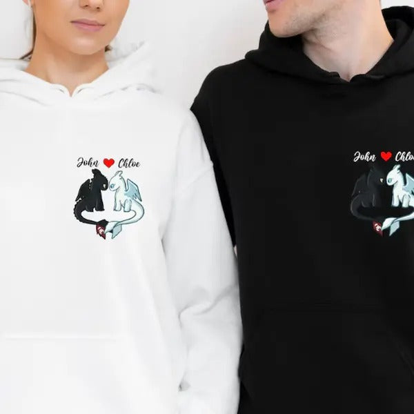 Custom Toothless And Light Fury Couple Sweatshirt, Cute Toothless Couple Matching Sweater, Toothless Couple Dragon...
