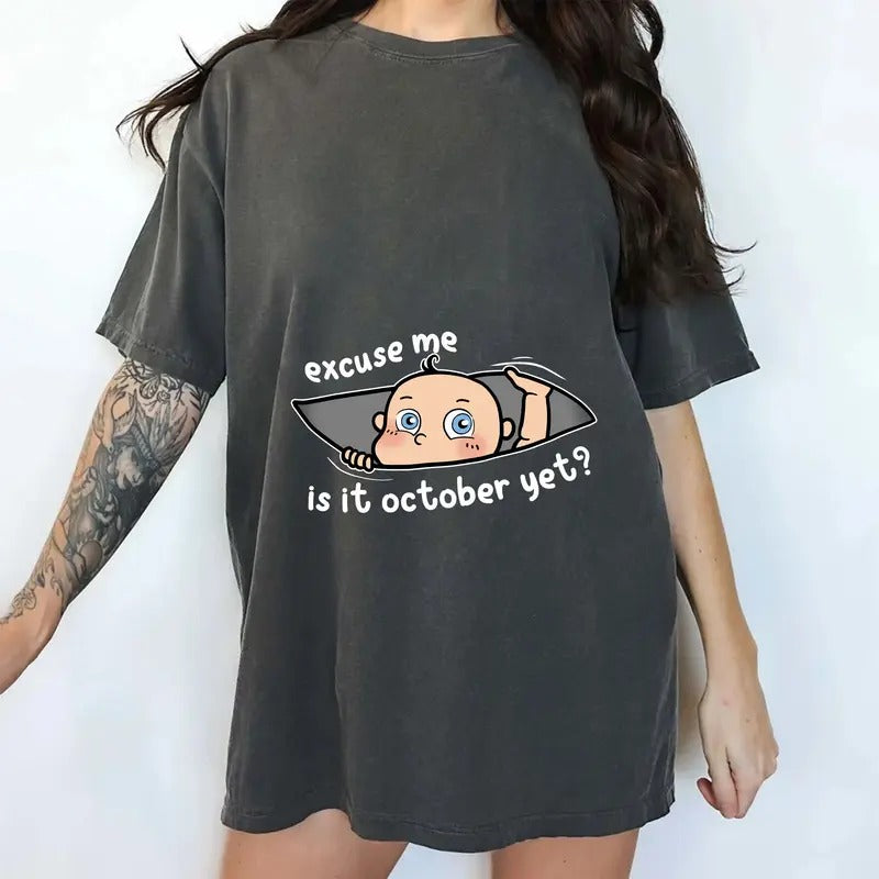Customizable Month Pregnancy Comfort Colors Shirt, Baby See You in Custom Month T-shirt, Cute Peeking Baby Tee,...