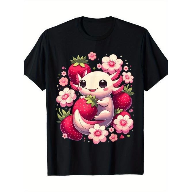 Cute Axolotl Kawaii Anime Axolotl Strawberry T-Shirt Made in USA Hoodie, Sweatshirt | TeeBloomCo.com