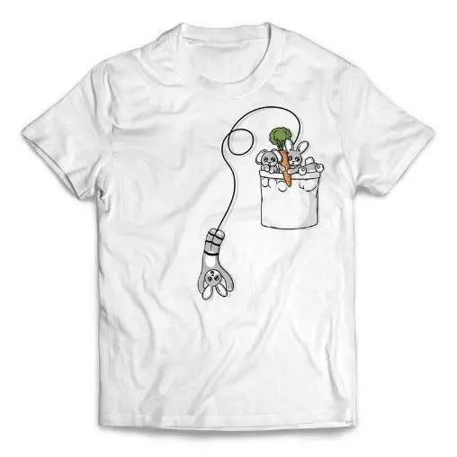 Cute Bunny Rabbit Bungee Jumping from Pocket - Short-Sleeve Unisex T-Shirt Made in USA Hoodie, Sweatshirt | TeeBloomCo.com