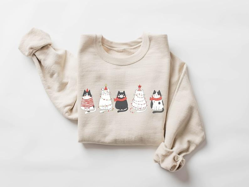 Cute Cat Christmas Sweatshirt, Cat Lover Gift For Christmas, Womens Christmas Sweatshirt, Holiday Sweatshirt, Cat Mom...
