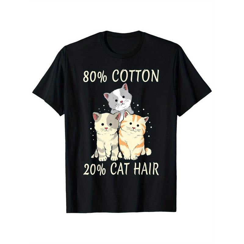 Cute Cats Print T-shirt, Men's Casual Street Style Stretch Round Neck Tee Shirt for Summer  made in usa Hoodie, Sweatshirt