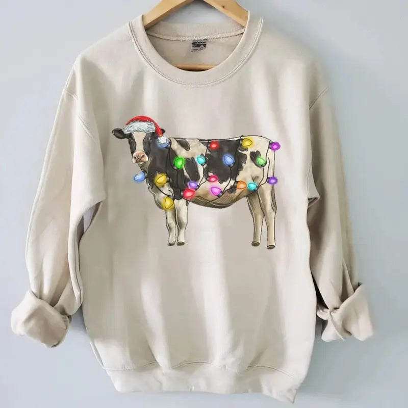 Cute Cow Christmas Sweatshirt Funny, Christmas Sweater T-Shirts, Hoodie | TeeBloomCo.com