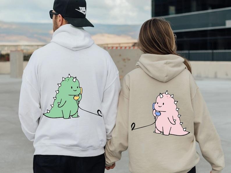 Cute Dinosaur Couple Hoodie, Couples Gifts Valentines Day, Cute Dinosaur Matching Hoodie, gift for couple  Hoodie and...