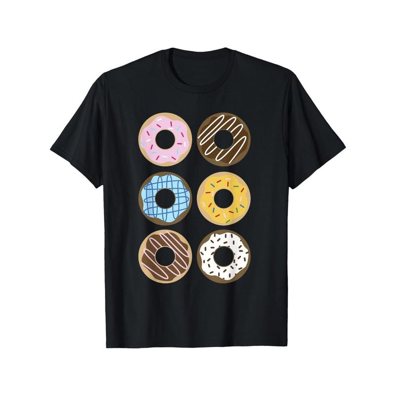 Cute Donut Shirt, 6 Fun Doughnut Designs Foodie Baker Gift Men's T-shirt Funny pattern, Casual and comfortable round neck...