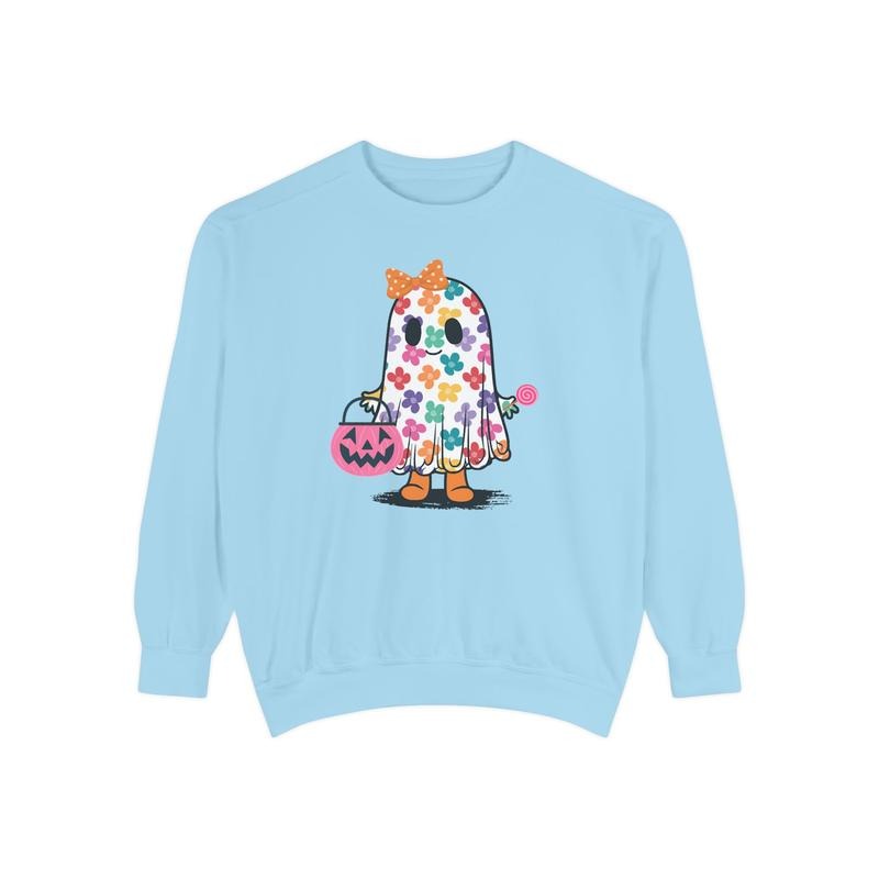 Cute Floral Ghost Comfort Colors Sweatshirt, Halloween Sweater, Spooky Crewneck T-Shirts, Hoodie | TeeBloomCo.com