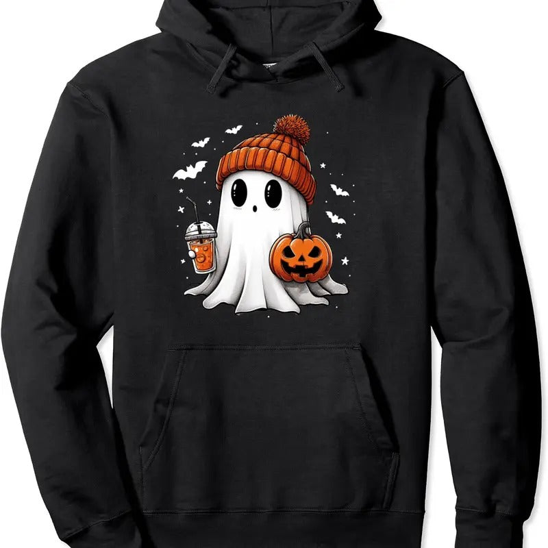 Cute Ghost Drinking Coffee Halloween Hoodie | Unisex Hooded Sweatshirt T-Shirts | TeeBloomCo.com