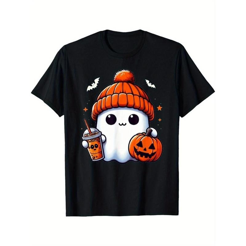 Cute Ghost Drinking coffee Halloween Ghost Iced Coffee Men's T-shirt Made in USA Hoodie, Sweatshirt | TeeBloomCo.com