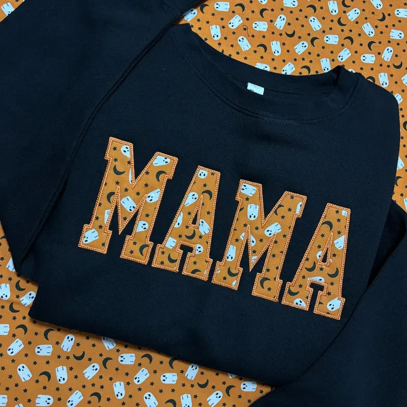 Cute Ghost Mama Crewneck Sweatshirt Embroidered T-Shirts, Hoodie | TeeBloomCo.com