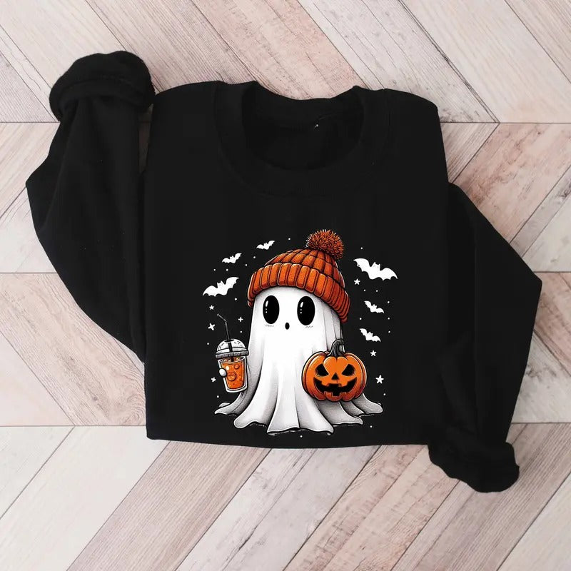 Cute Ghost Sweatshirt Funny Spooky Sweatshirt Womens Ghost Sweatshirt Spooky Season Halloween Party Shirt Fall Ghost...