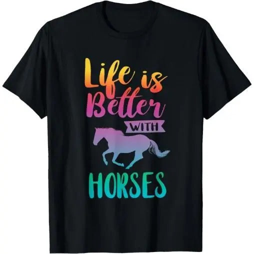 Cute Life Is Better With Horses Horseback Riding T-Shirt Made in USA Hoodie, Sweatshirt | TeeBloomCo.com