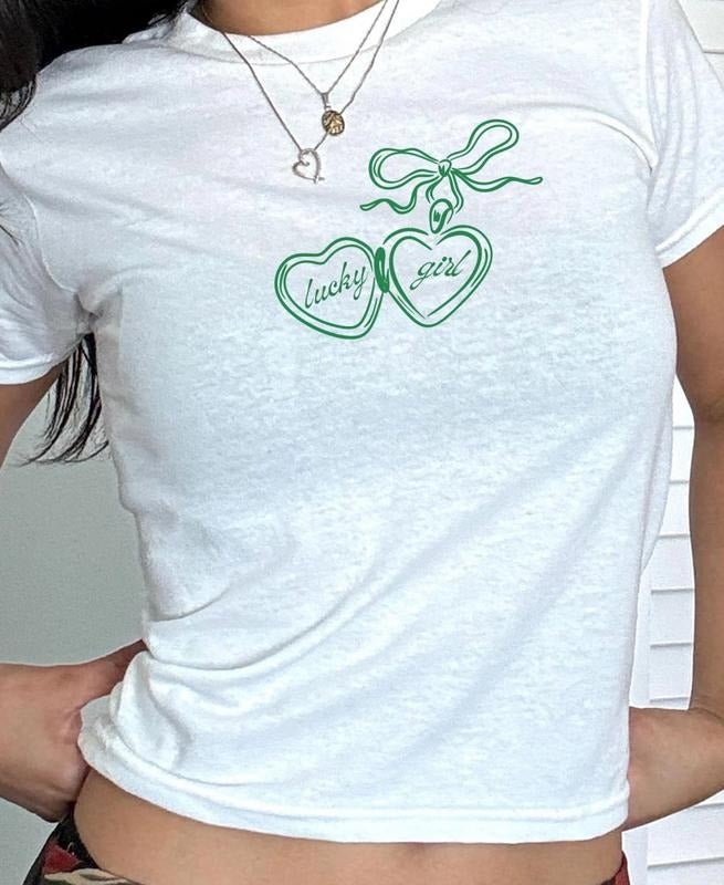 Cute Lucky Girl Baby Tee, St Patrick's Day Baby Tee, Coquette Bow Irish Pride Shirt, St Paddys Day Baby Tee, Lucky Charm...
