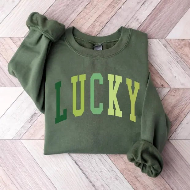Cute Lucky Sweatshirt, Funny St Patrick's Day Crewneck, Irish Gift for Her, Women's St Patricks Day Outfit T-Shirts, Hoodie