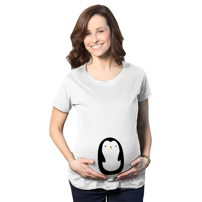 Cute Maternity Shirt Penguin Push Present for New Mom Baby Announcement Top Funny Graphic Maternity Tee Cute Pregnancy...