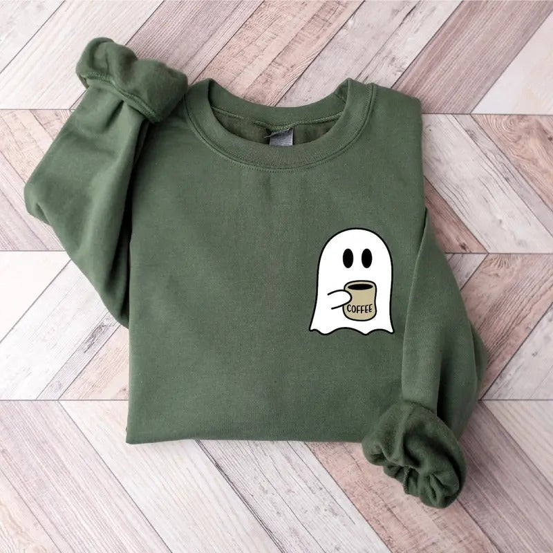 Cute Spooky Coffee Sweatshirt, Womens Ghost Sweatshirt, Spooky Season T-Shirts, Hoodie | TeeBloomCo.com