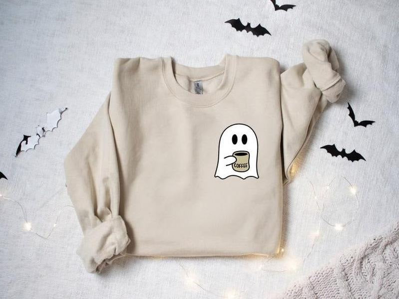 Cute Spooky Coffee Sweatshirt, Womens Ghost Sweatshirt, Spooky Season, Fall Coffee Lover Shirt, Halloween Party Shirt,...
